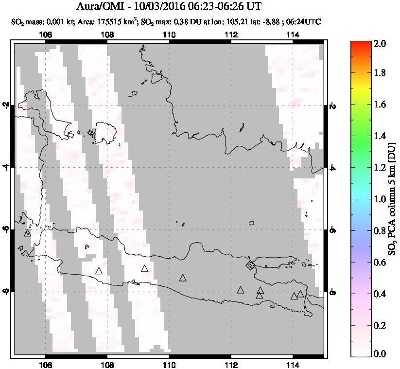 A sulfur dioxide image over Java, Indonesia on Oct 03, 2016.
