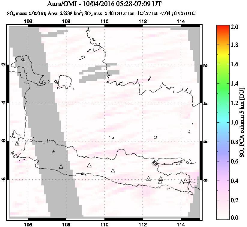 A sulfur dioxide image over Java, Indonesia on Oct 04, 2016.