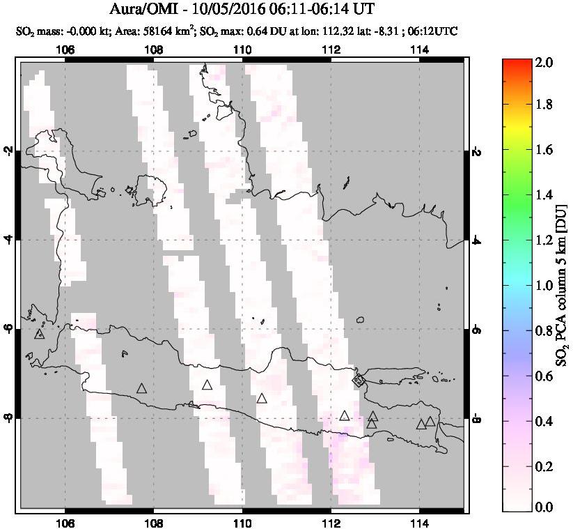 A sulfur dioxide image over Java, Indonesia on Oct 05, 2016.