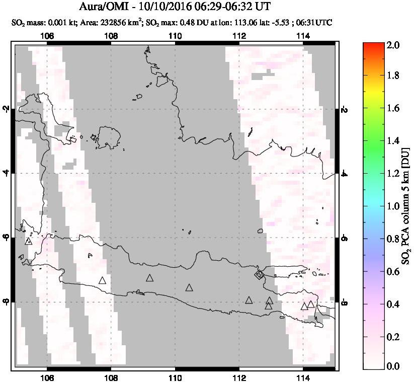 A sulfur dioxide image over Java, Indonesia on Oct 10, 2016.