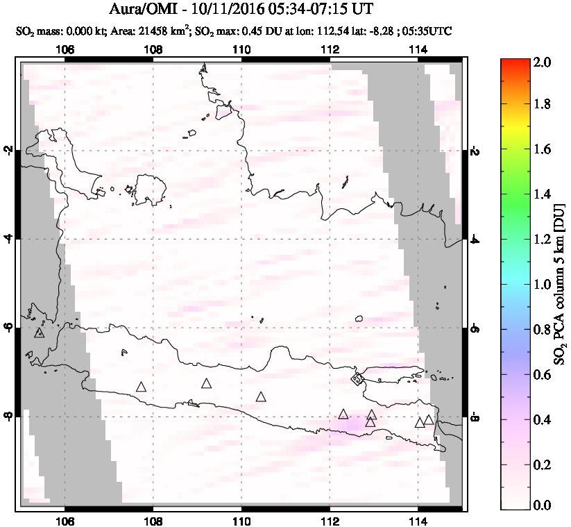 A sulfur dioxide image over Java, Indonesia on Oct 11, 2016.