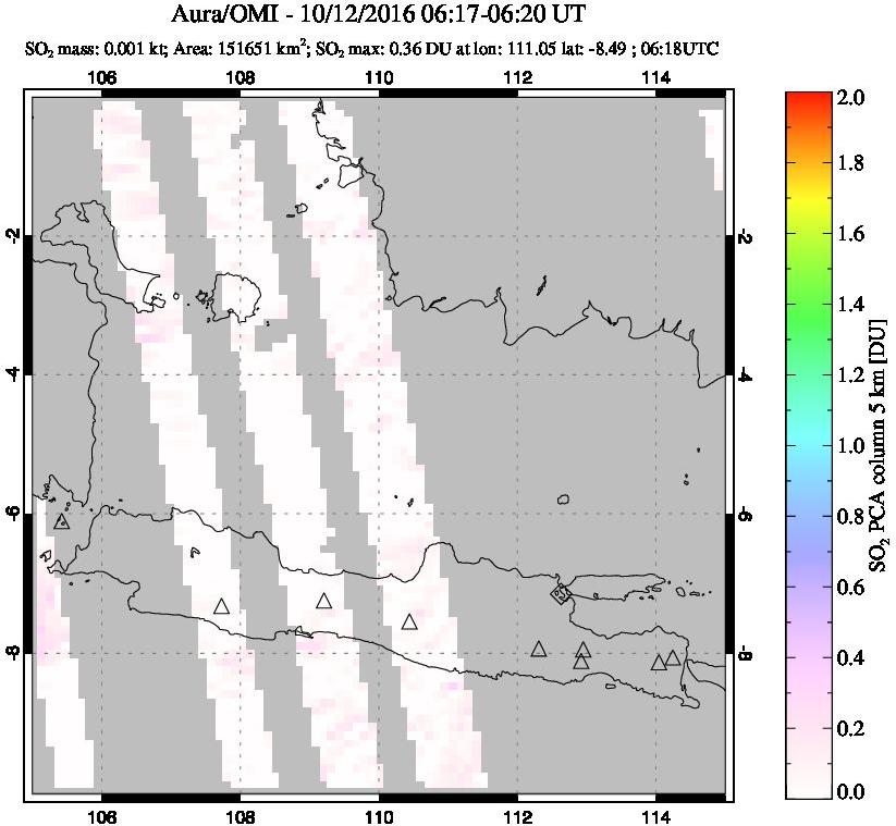 A sulfur dioxide image over Java, Indonesia on Oct 12, 2016.