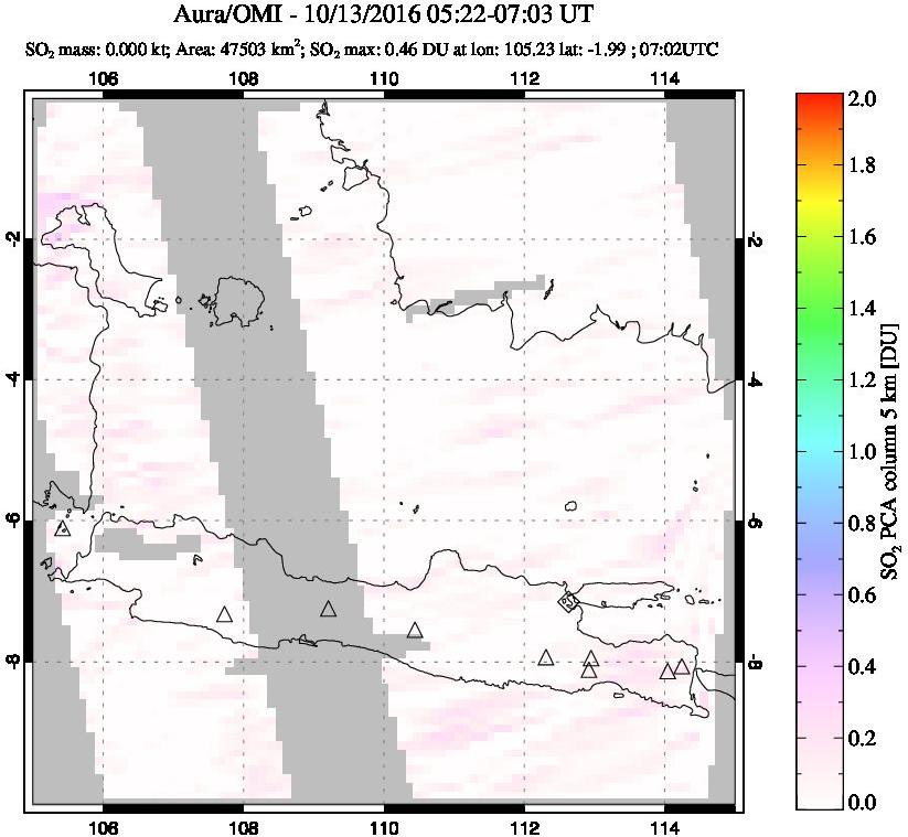 A sulfur dioxide image over Java, Indonesia on Oct 13, 2016.