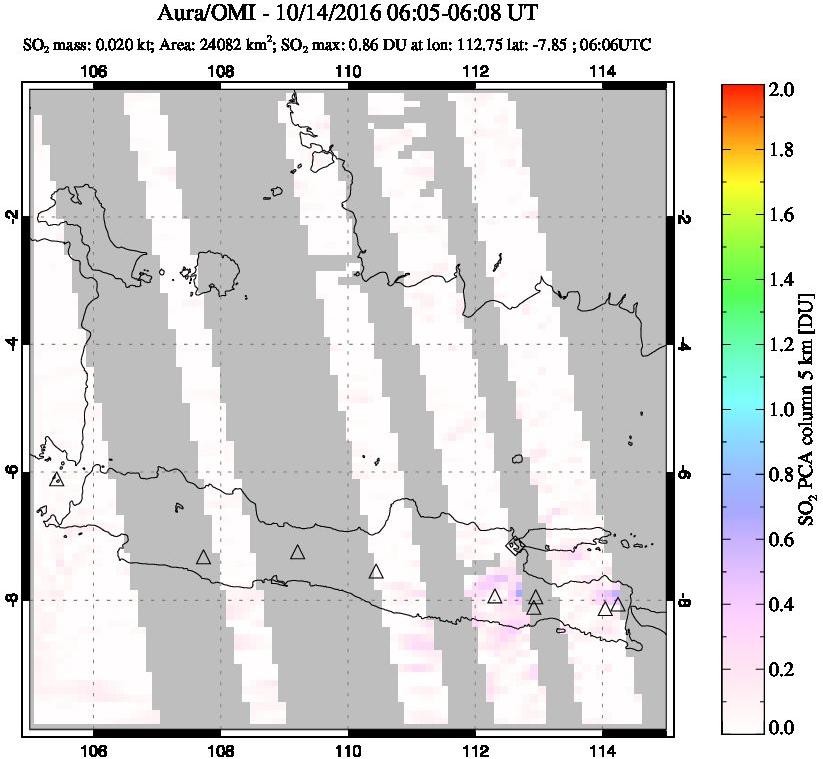 A sulfur dioxide image over Java, Indonesia on Oct 14, 2016.