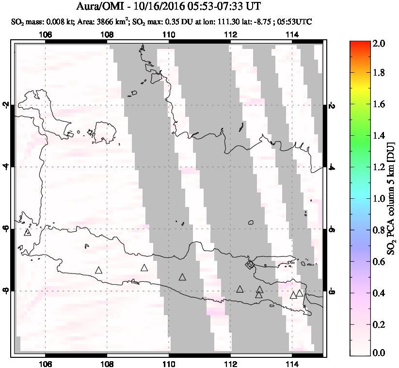 A sulfur dioxide image over Java, Indonesia on Oct 16, 2016.