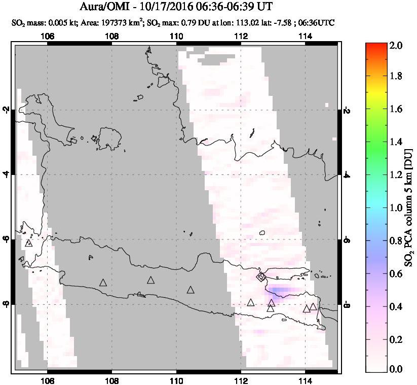 A sulfur dioxide image over Java, Indonesia on Oct 17, 2016.