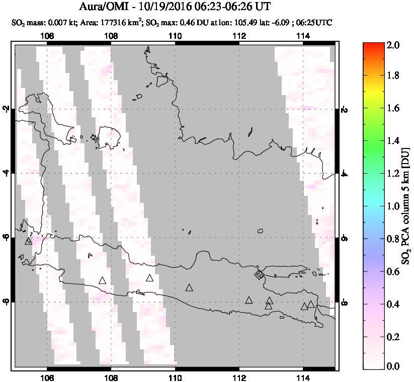 A sulfur dioxide image over Java, Indonesia on Oct 19, 2016.