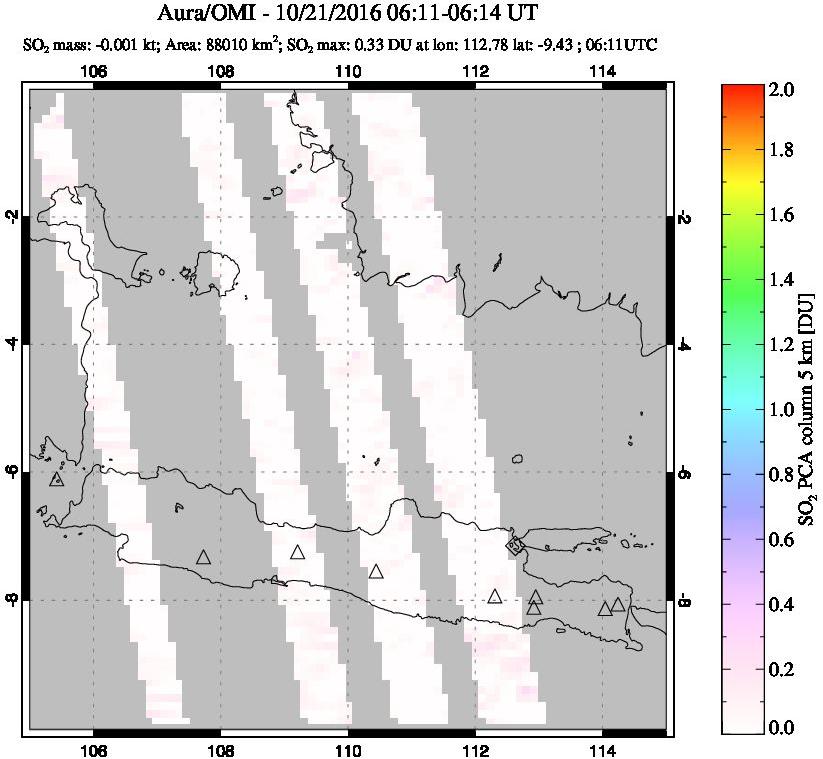 A sulfur dioxide image over Java, Indonesia on Oct 21, 2016.
