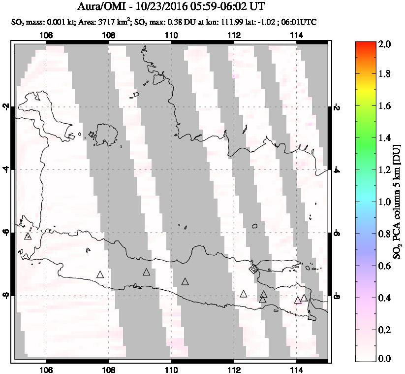 A sulfur dioxide image over Java, Indonesia on Oct 23, 2016.