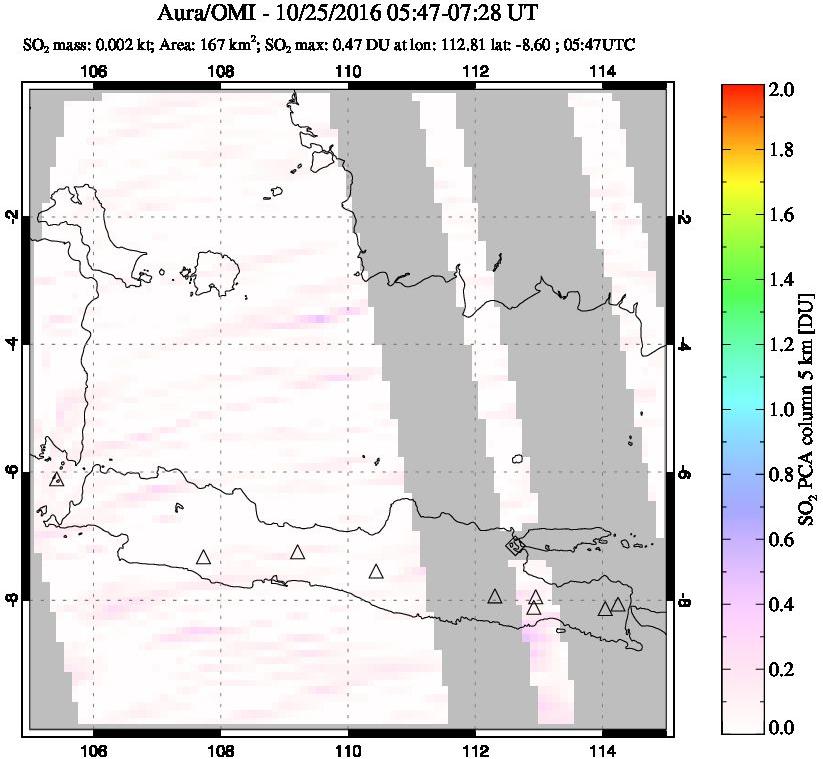 A sulfur dioxide image over Java, Indonesia on Oct 25, 2016.