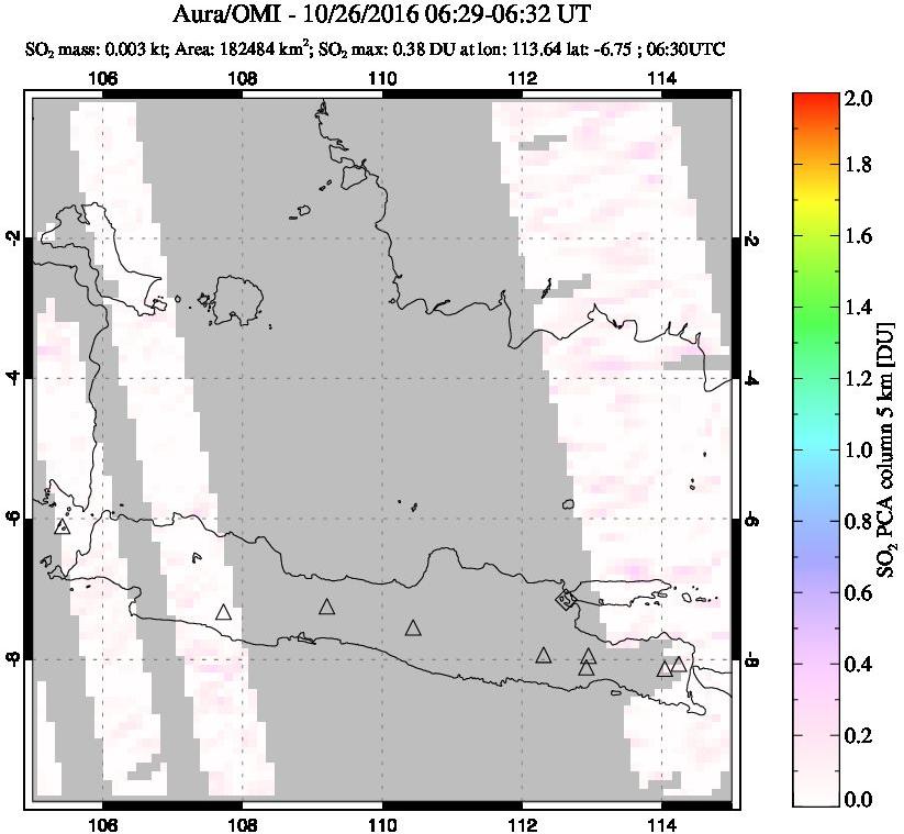 A sulfur dioxide image over Java, Indonesia on Oct 26, 2016.