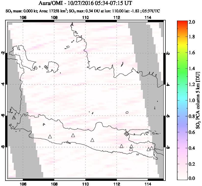 A sulfur dioxide image over Java, Indonesia on Oct 27, 2016.