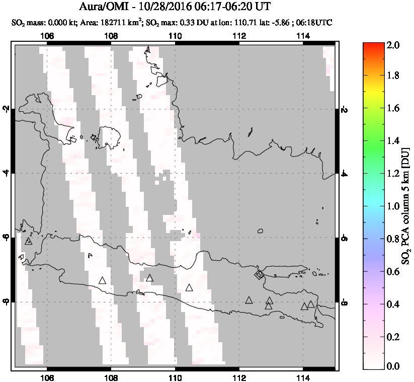A sulfur dioxide image over Java, Indonesia on Oct 28, 2016.