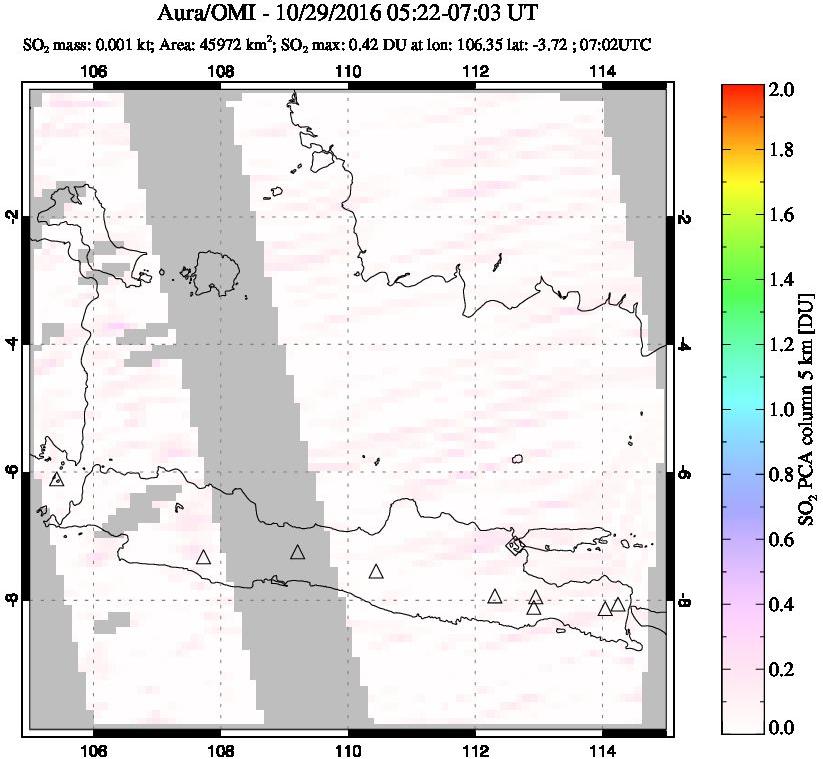 A sulfur dioxide image over Java, Indonesia on Oct 29, 2016.