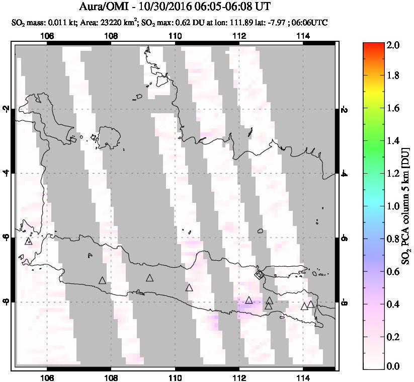 A sulfur dioxide image over Java, Indonesia on Oct 30, 2016.