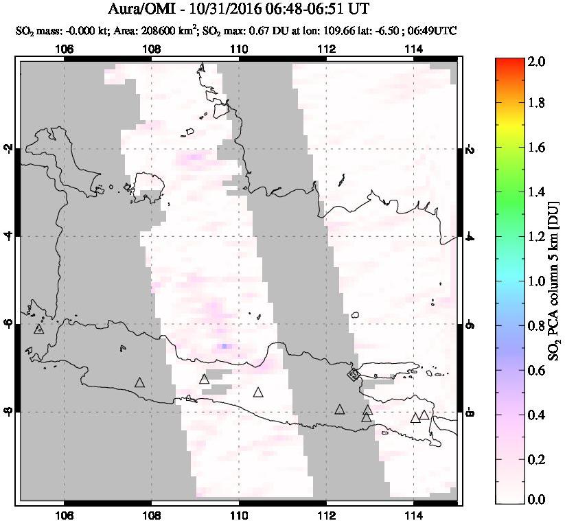 A sulfur dioxide image over Java, Indonesia on Oct 31, 2016.