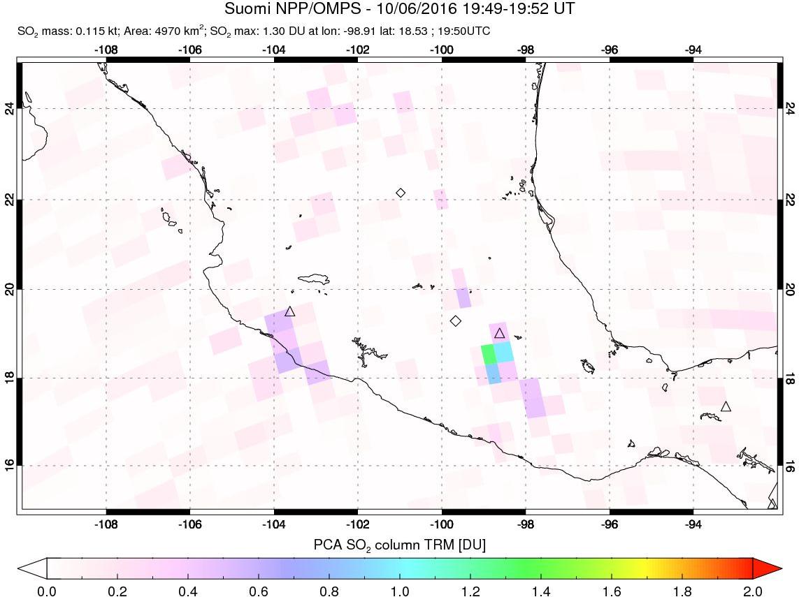 A sulfur dioxide image over Mexico on Oct 06, 2016.