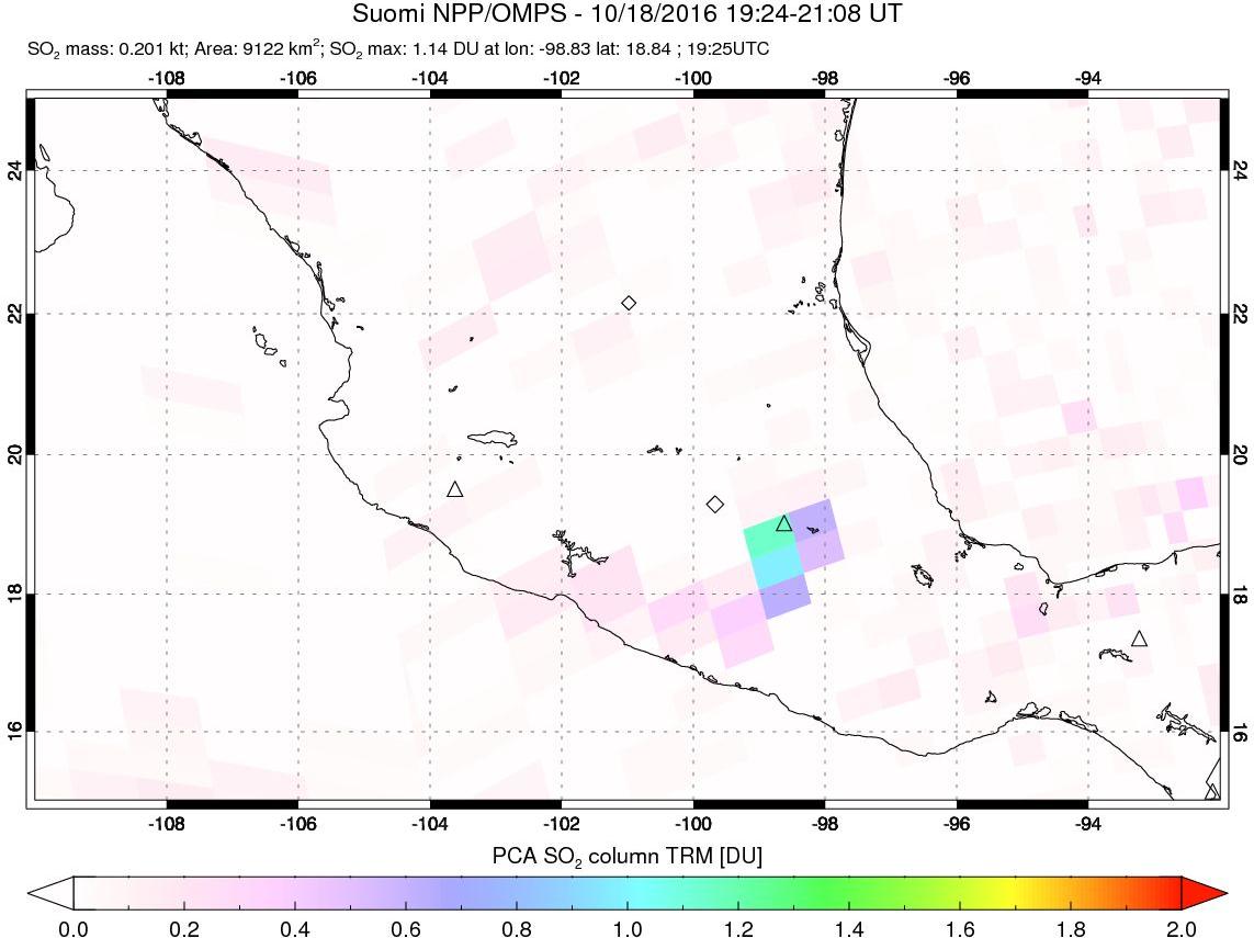 A sulfur dioxide image over Mexico on Oct 18, 2016.