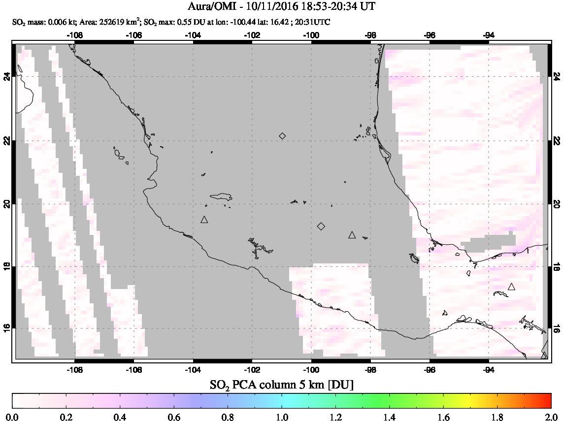 A sulfur dioxide image over Mexico on Oct 11, 2016.