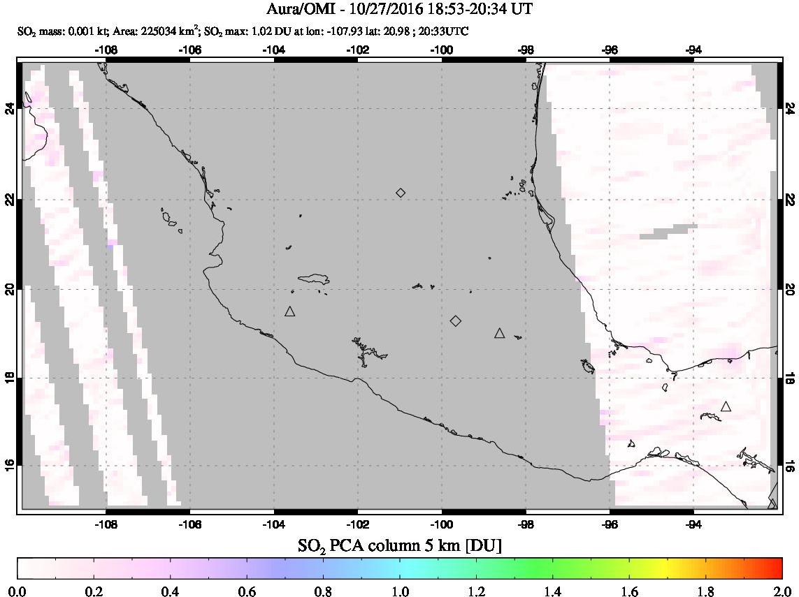 A sulfur dioxide image over Mexico on Oct 27, 2016.