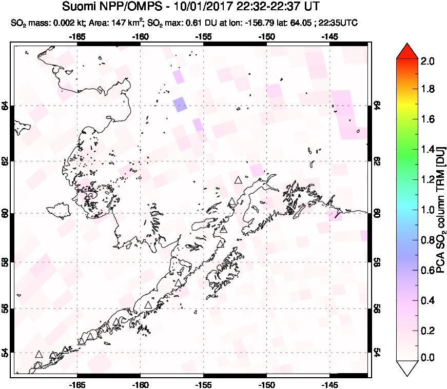 A sulfur dioxide image over Alaska, USA on Oct 01, 2017.