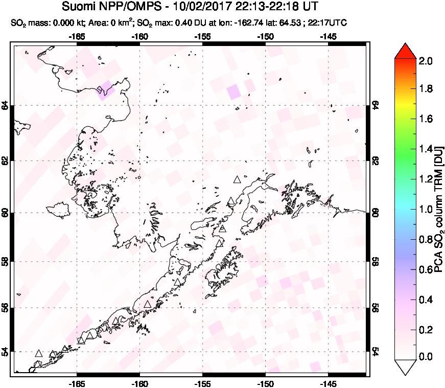 A sulfur dioxide image over Alaska, USA on Oct 02, 2017.