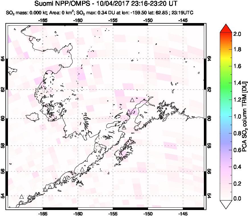 A sulfur dioxide image over Alaska, USA on Oct 04, 2017.