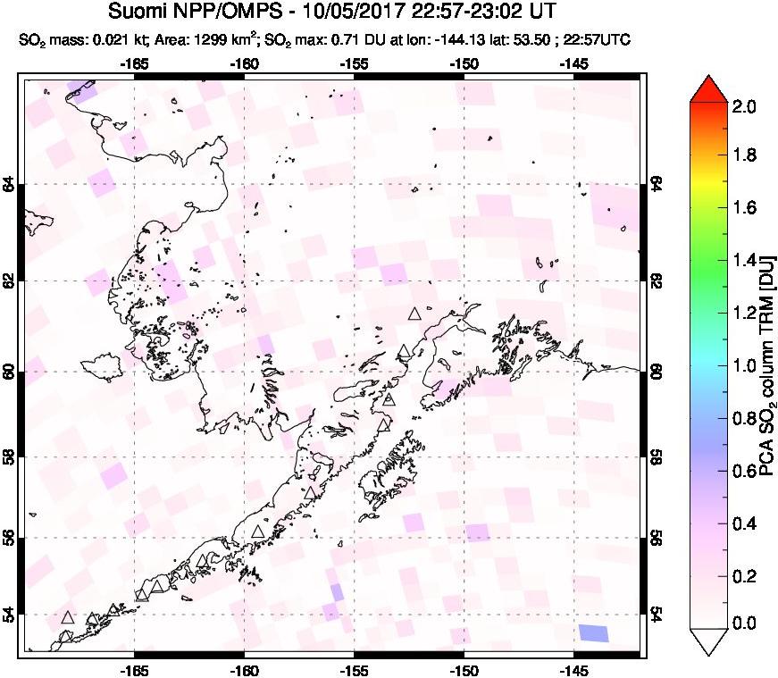 A sulfur dioxide image over Alaska, USA on Oct 05, 2017.