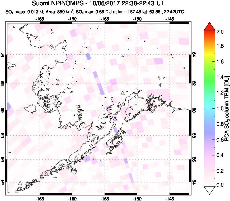 A sulfur dioxide image over Alaska, USA on Oct 06, 2017.