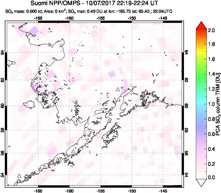 A sulfur dioxide image over Alaska, USA on Oct 07, 2017.
