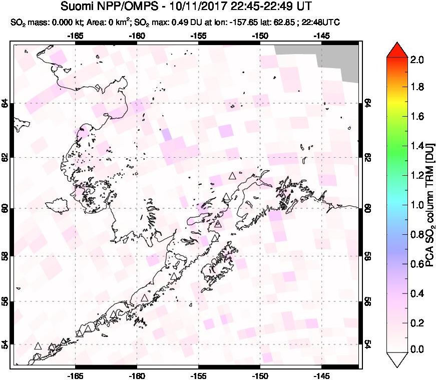 A sulfur dioxide image over Alaska, USA on Oct 11, 2017.