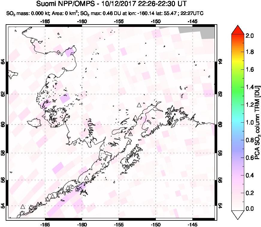 A sulfur dioxide image over Alaska, USA on Oct 12, 2017.