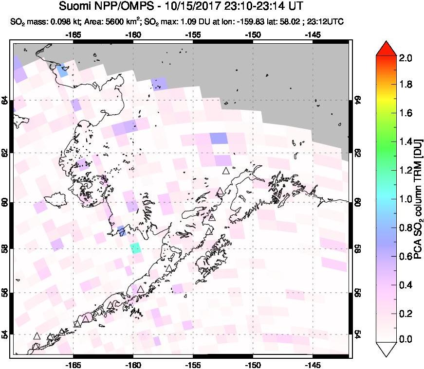 A sulfur dioxide image over Alaska, USA on Oct 15, 2017.