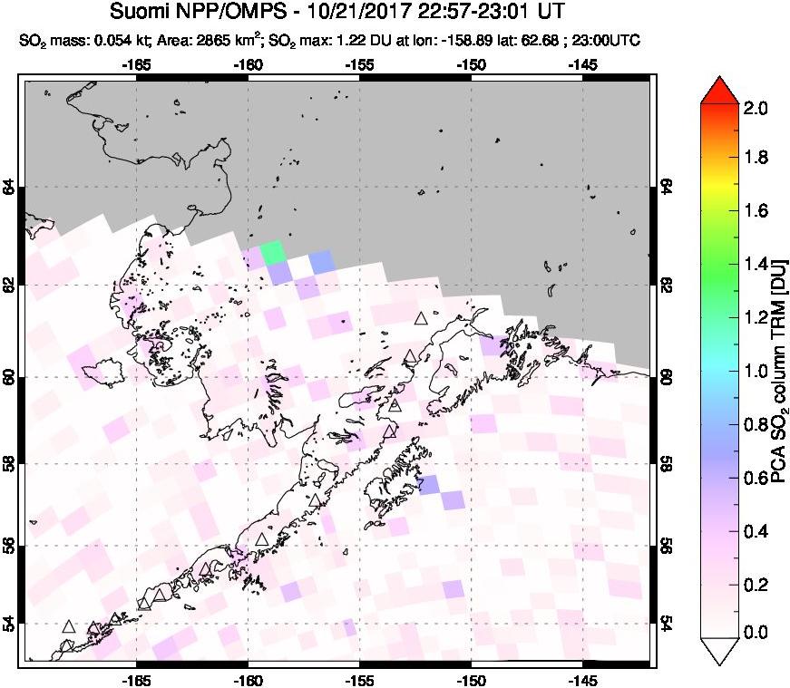 A sulfur dioxide image over Alaska, USA on Oct 21, 2017.