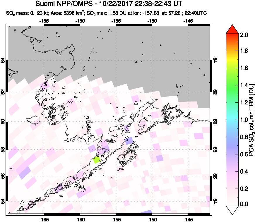 A sulfur dioxide image over Alaska, USA on Oct 22, 2017.