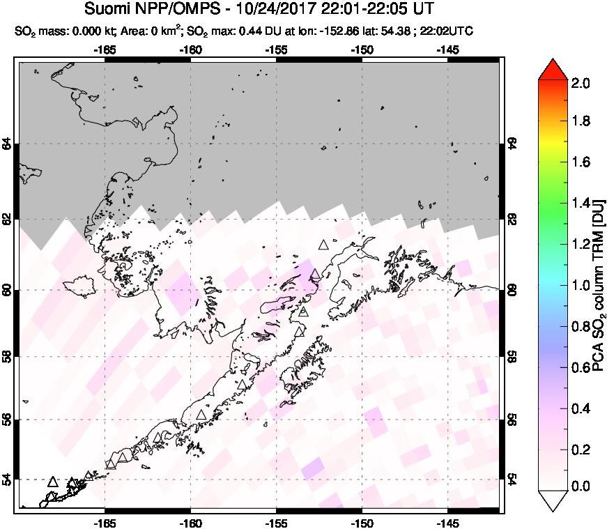 A sulfur dioxide image over Alaska, USA on Oct 24, 2017.