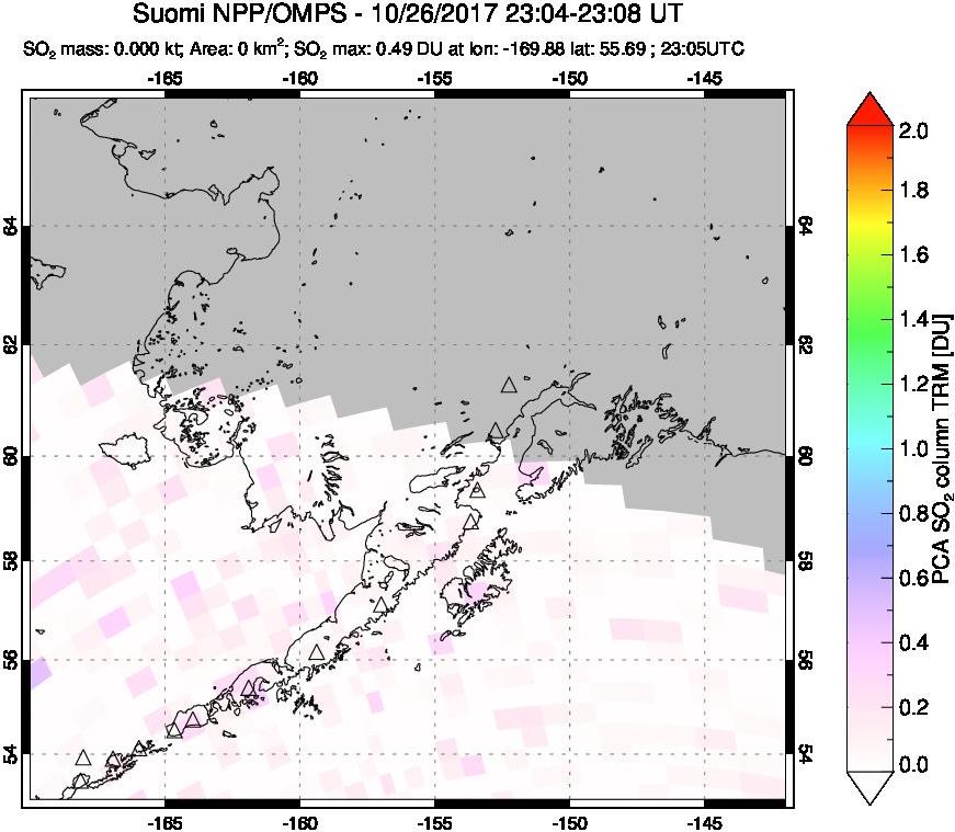 A sulfur dioxide image over Alaska, USA on Oct 26, 2017.