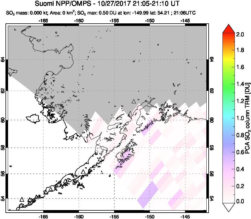 A sulfur dioxide image over Alaska, USA on Oct 27, 2017.