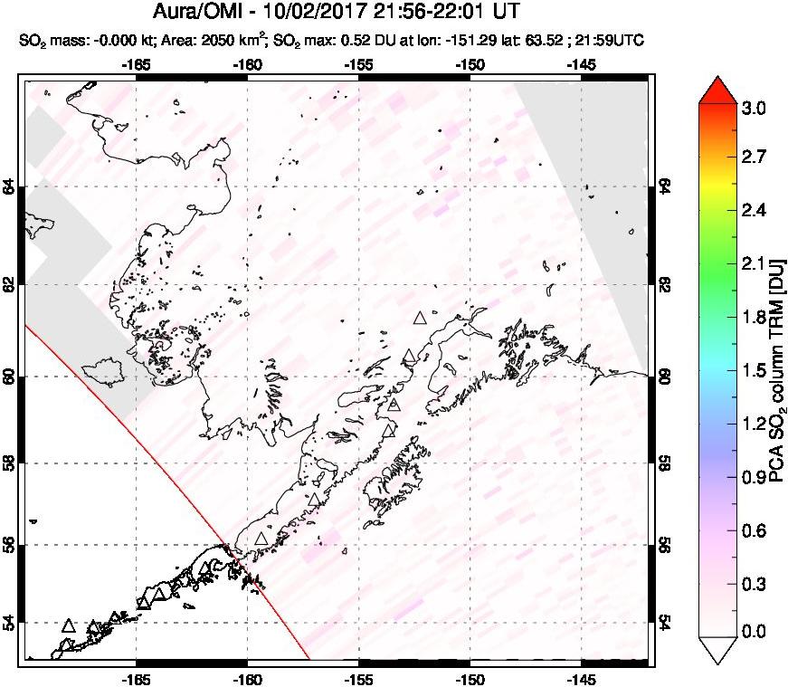 A sulfur dioxide image over Alaska, USA on Oct 02, 2017.