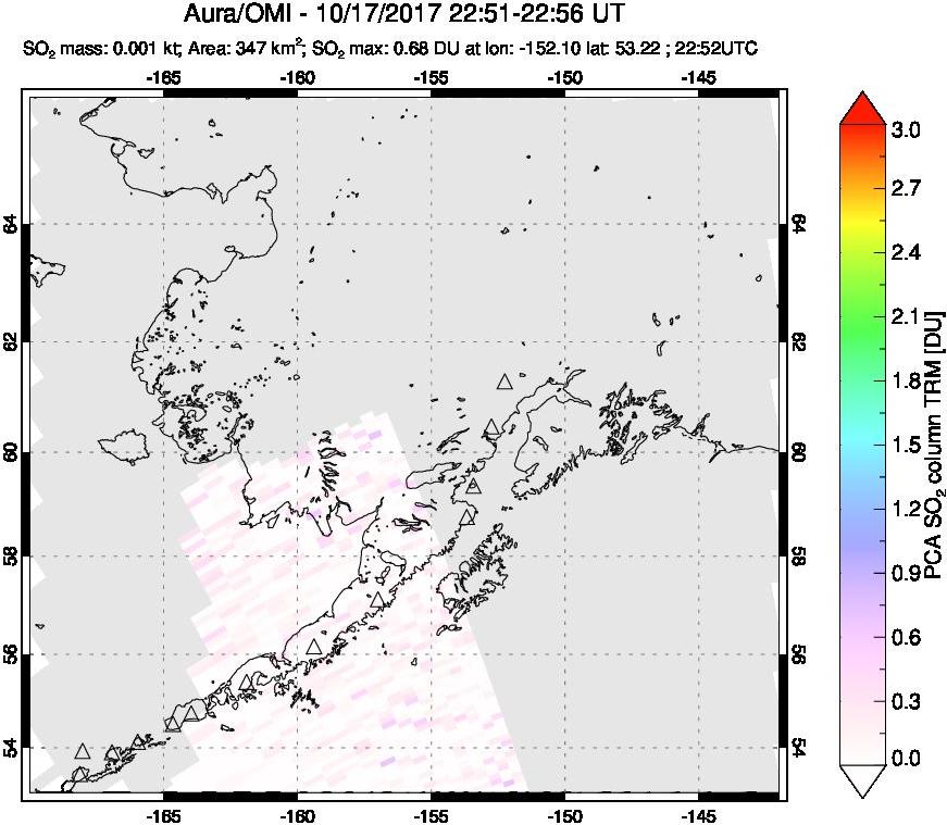 A sulfur dioxide image over Alaska, USA on Oct 17, 2017.