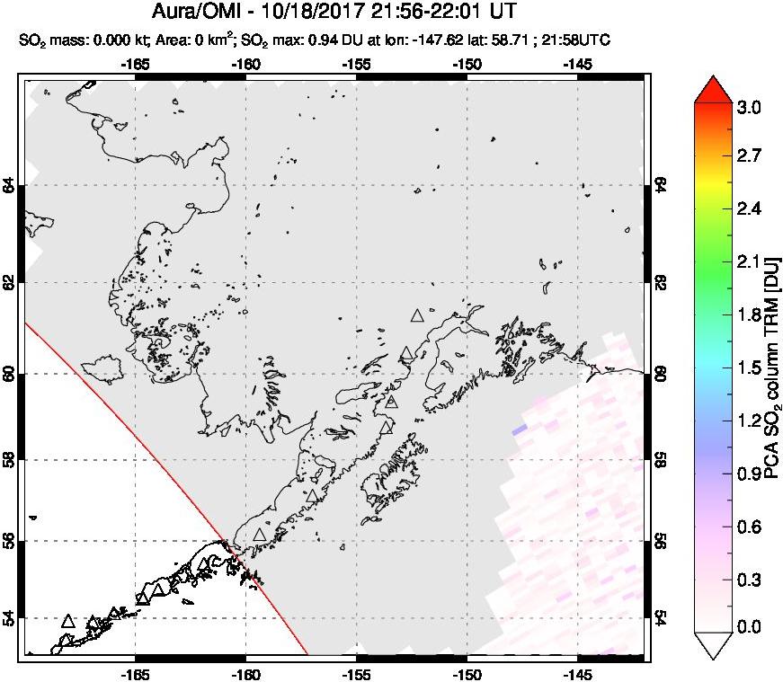 A sulfur dioxide image over Alaska, USA on Oct 18, 2017.