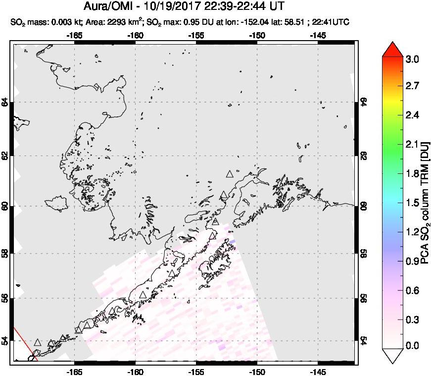 A sulfur dioxide image over Alaska, USA on Oct 19, 2017.