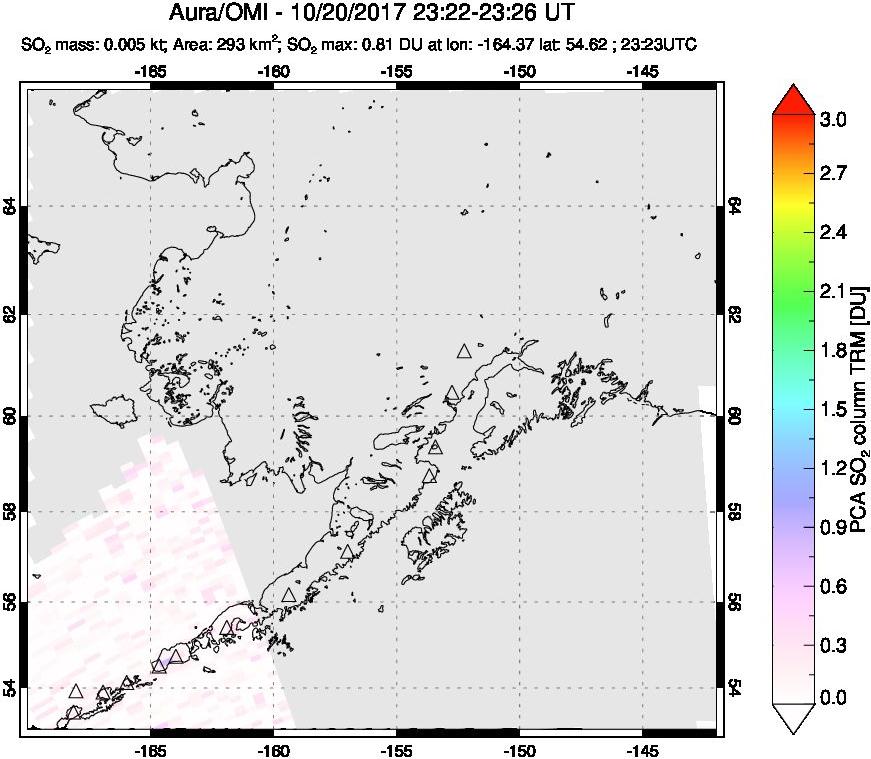 A sulfur dioxide image over Alaska, USA on Oct 20, 2017.