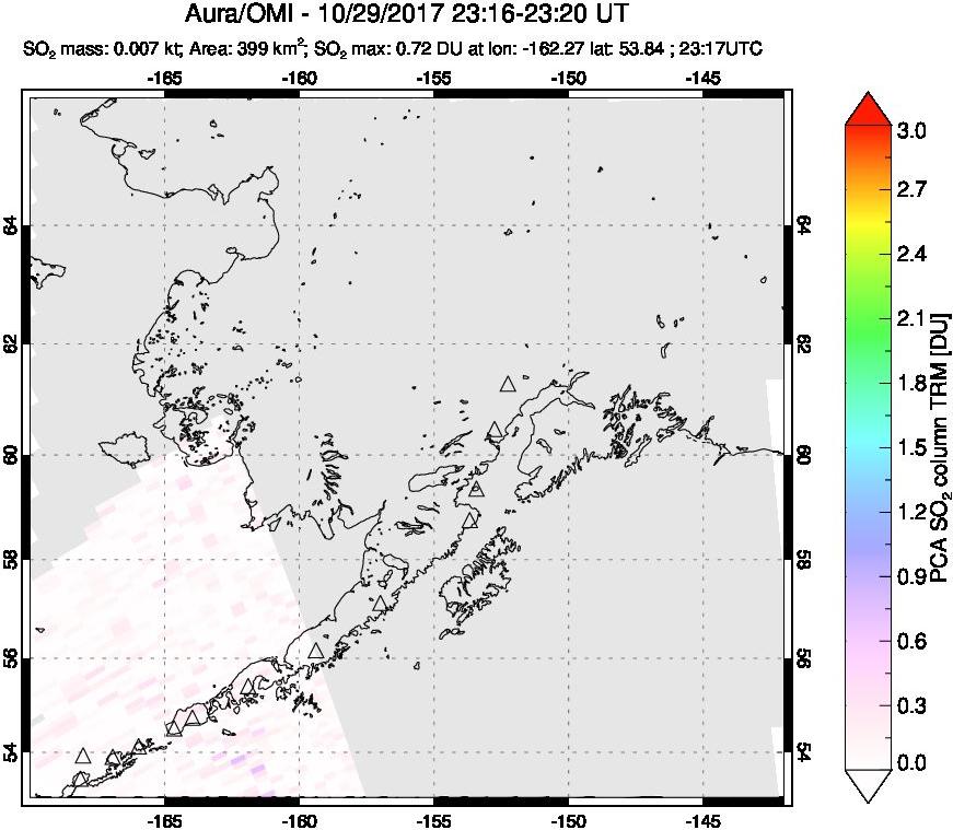 A sulfur dioxide image over Alaska, USA on Oct 29, 2017.