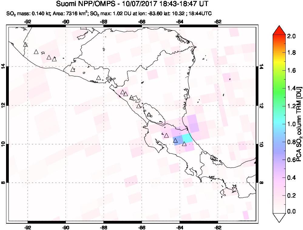 A sulfur dioxide image over Central America on Oct 07, 2017.