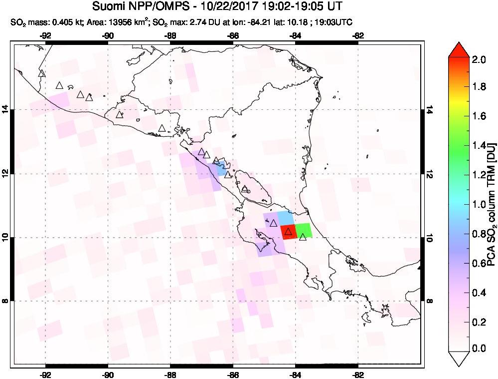A sulfur dioxide image over Central America on Oct 22, 2017.