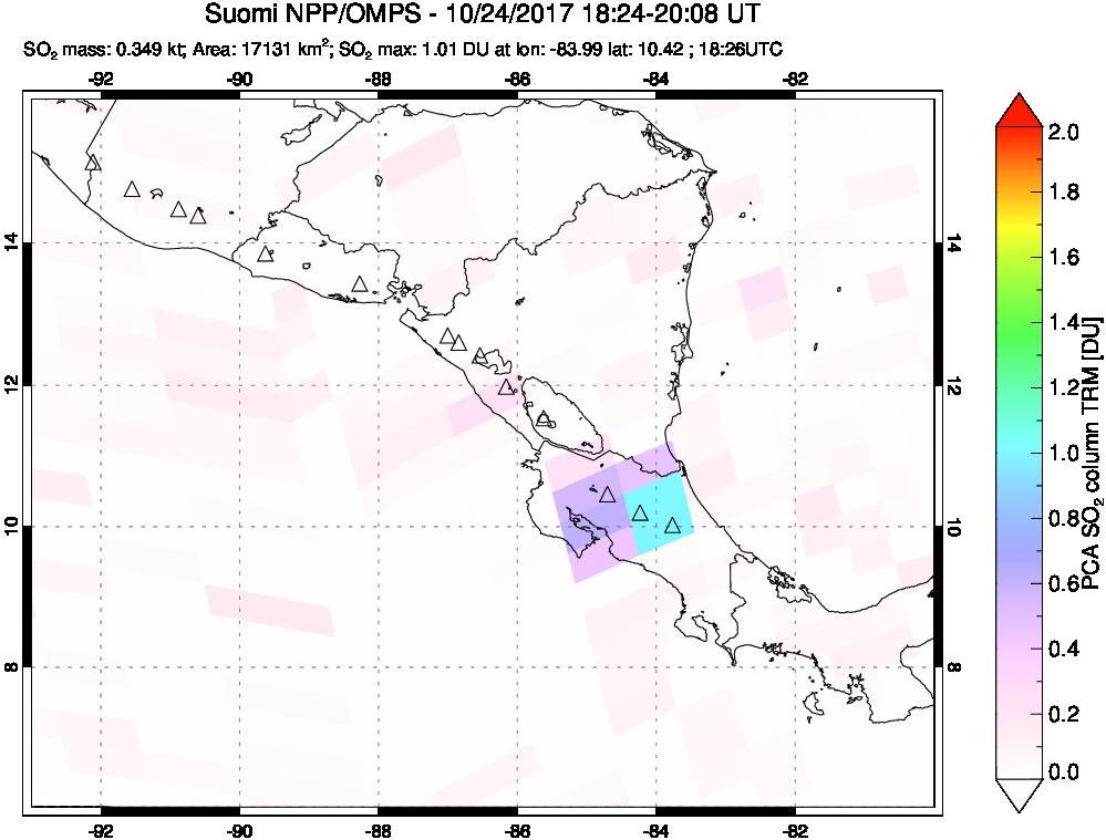 A sulfur dioxide image over Central America on Oct 24, 2017.