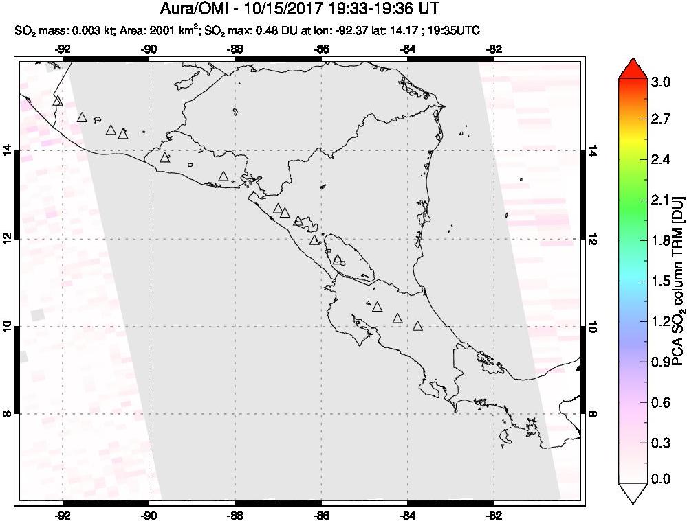 A sulfur dioxide image over Central America on Oct 15, 2017.