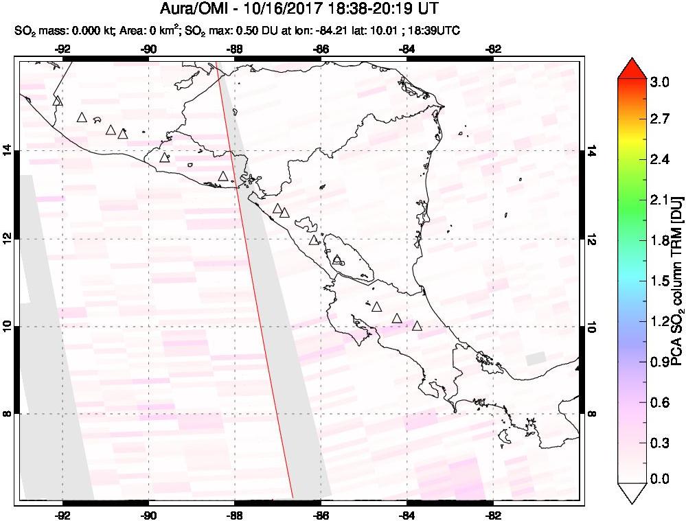 A sulfur dioxide image over Central America on Oct 16, 2017.
