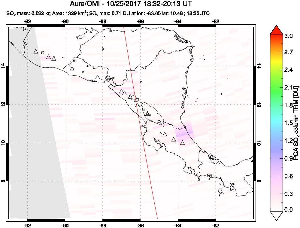 A sulfur dioxide image over Central America on Oct 25, 2017.